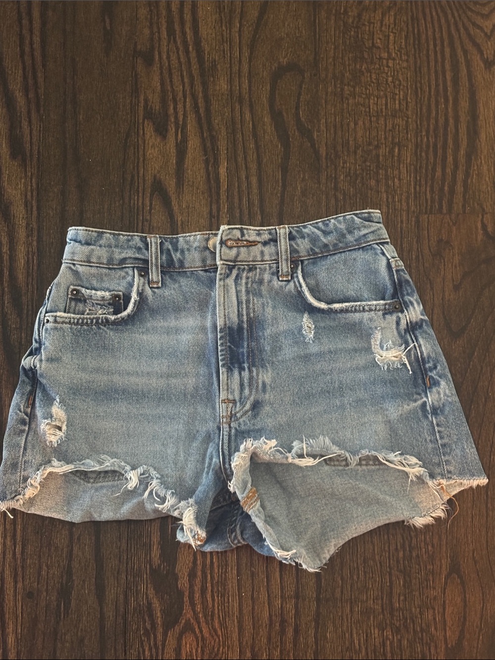 Zara Light Blue Distressed Denim Shorts